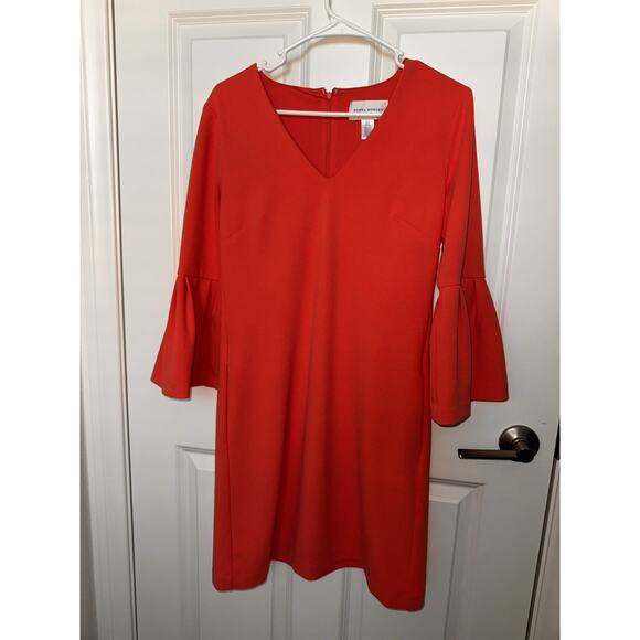 Donna Degnan Red V-neck Bell Sleeve Lined Mini Dress Size 2 - Picture 1 of 7